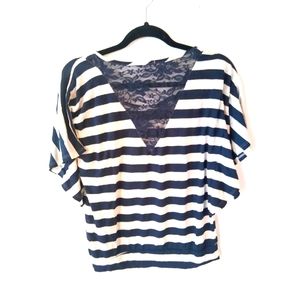 Charlotte Russe Indigo Stripe with lace-back top